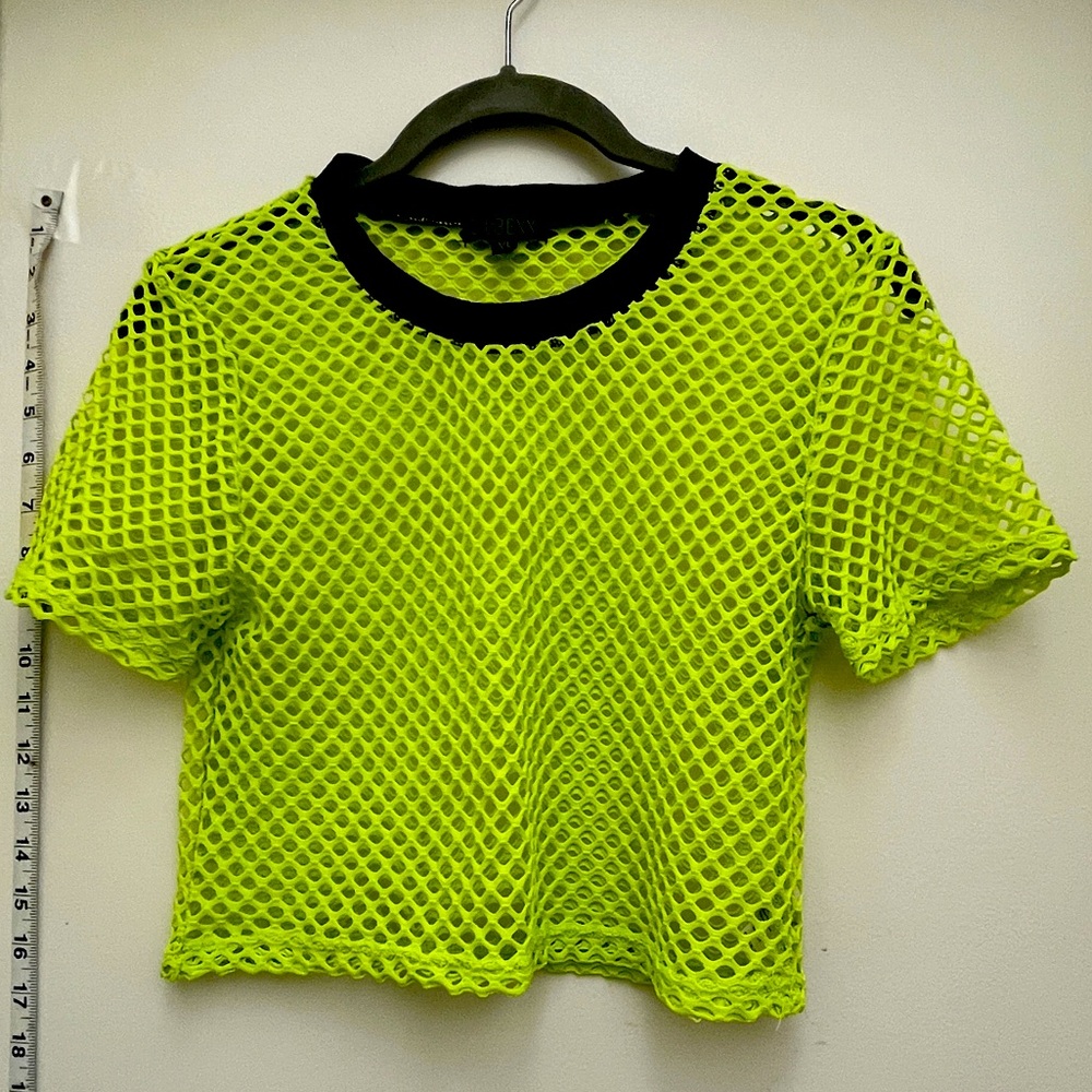 Yellow fishnet crop top